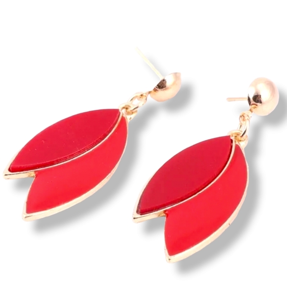 18K gold plated red crystal leaf necklace earrings set - Picture 5 of 12